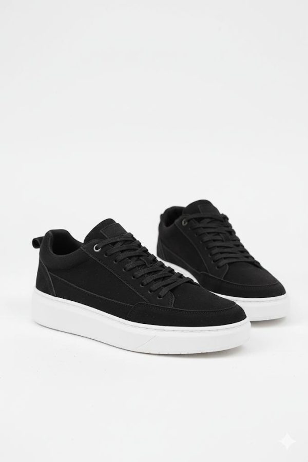 Men's Black Canvas Sneakers With White Platform Sole