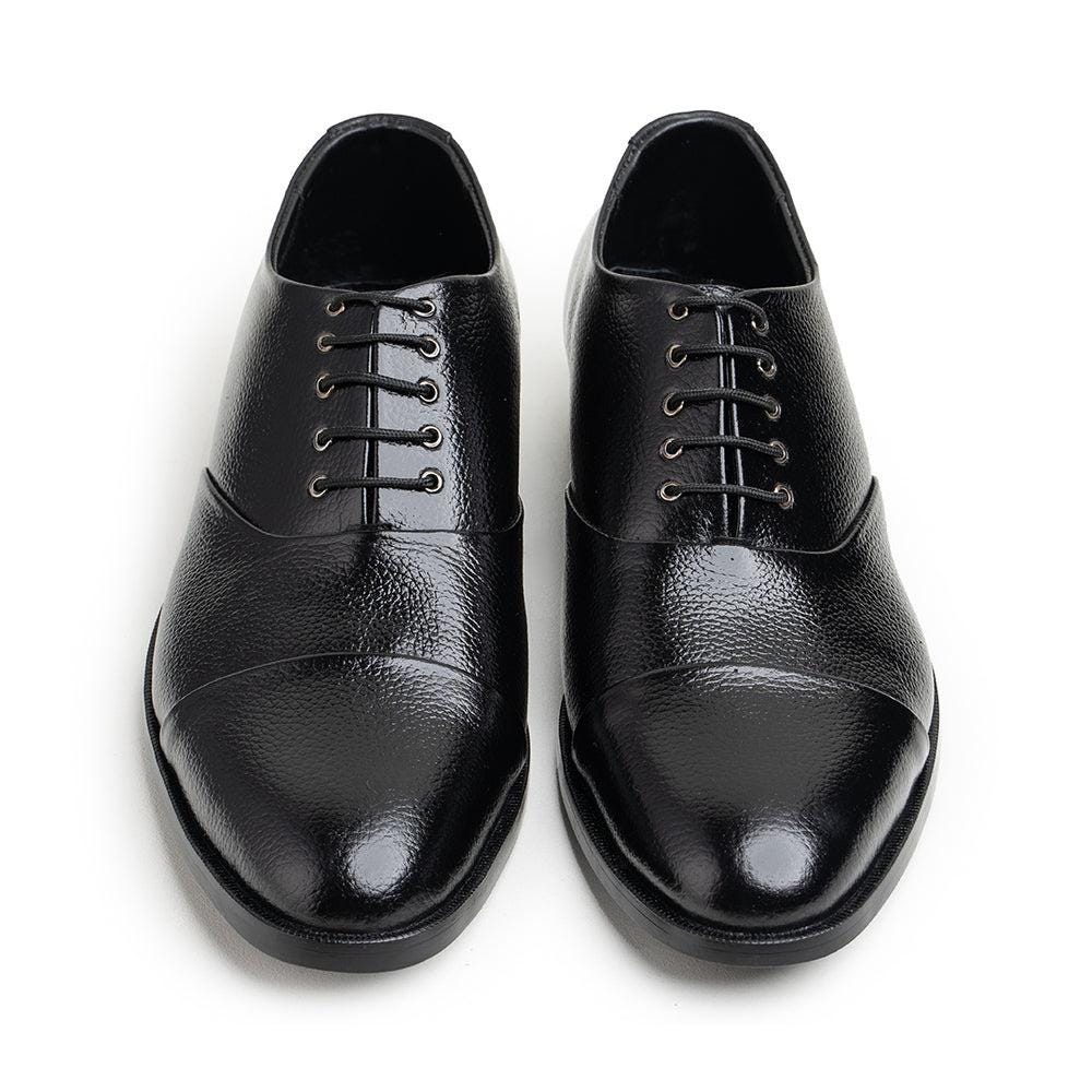 Black Grained Leather Captoe Oxford Dress Shoes Bella
