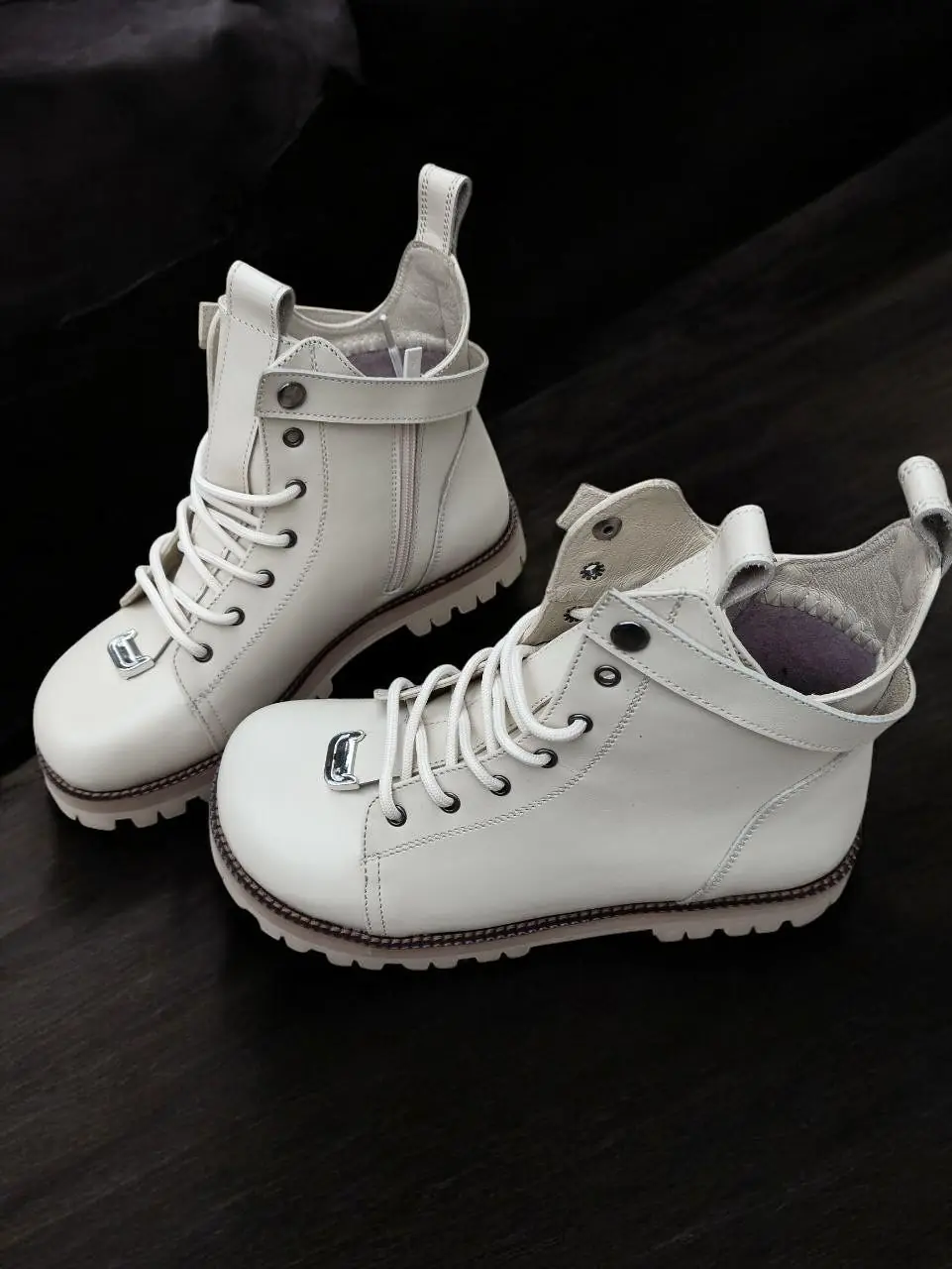 Burgundy Leather Combat Boots For Women Custom Winter