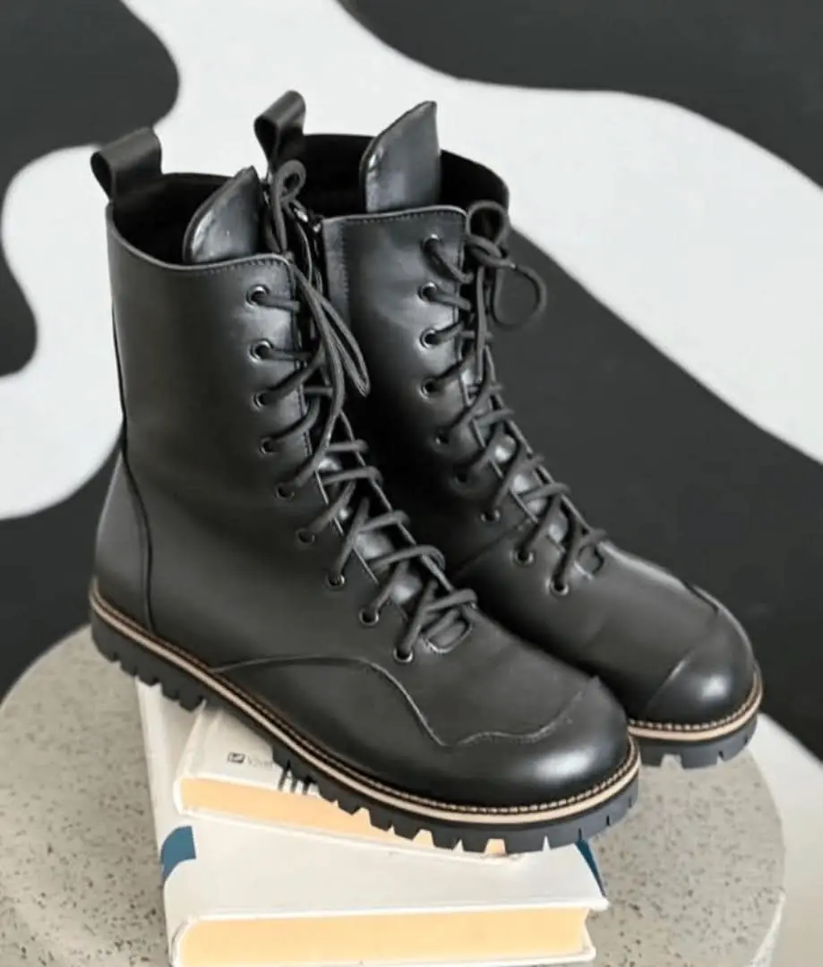 Handmade Red Leather Boots Women Anatomical Lace Up